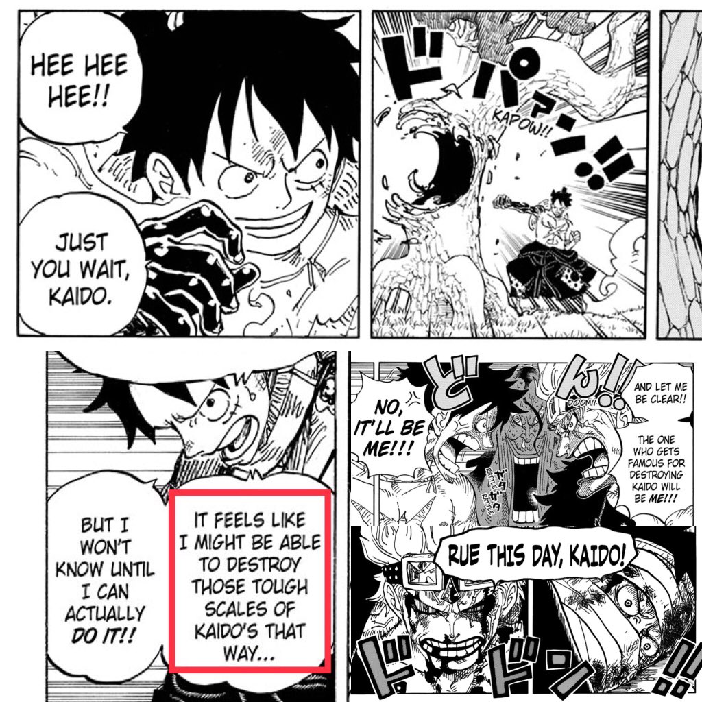 Oda systematically refused to give Zoro a specific personal grudge against Kaido (but has no problem doing so for Orochi) in fact the only time he mentioned fighting Kaido it’s as a group. While Luffy throughout the arc was focused on one target to defeat and it wasn’t Orochi
