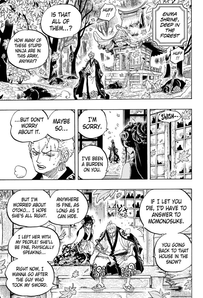 Zoro struggled catching his breath using Enma once meanwhile 10 yo Oden was casual using it. He passed out for several hours from a stabbing wound and was out of breath after fighting no names ninjas. I seriously doubt he’s as strong as Oden meaning he can’t kill Yonko Kaido