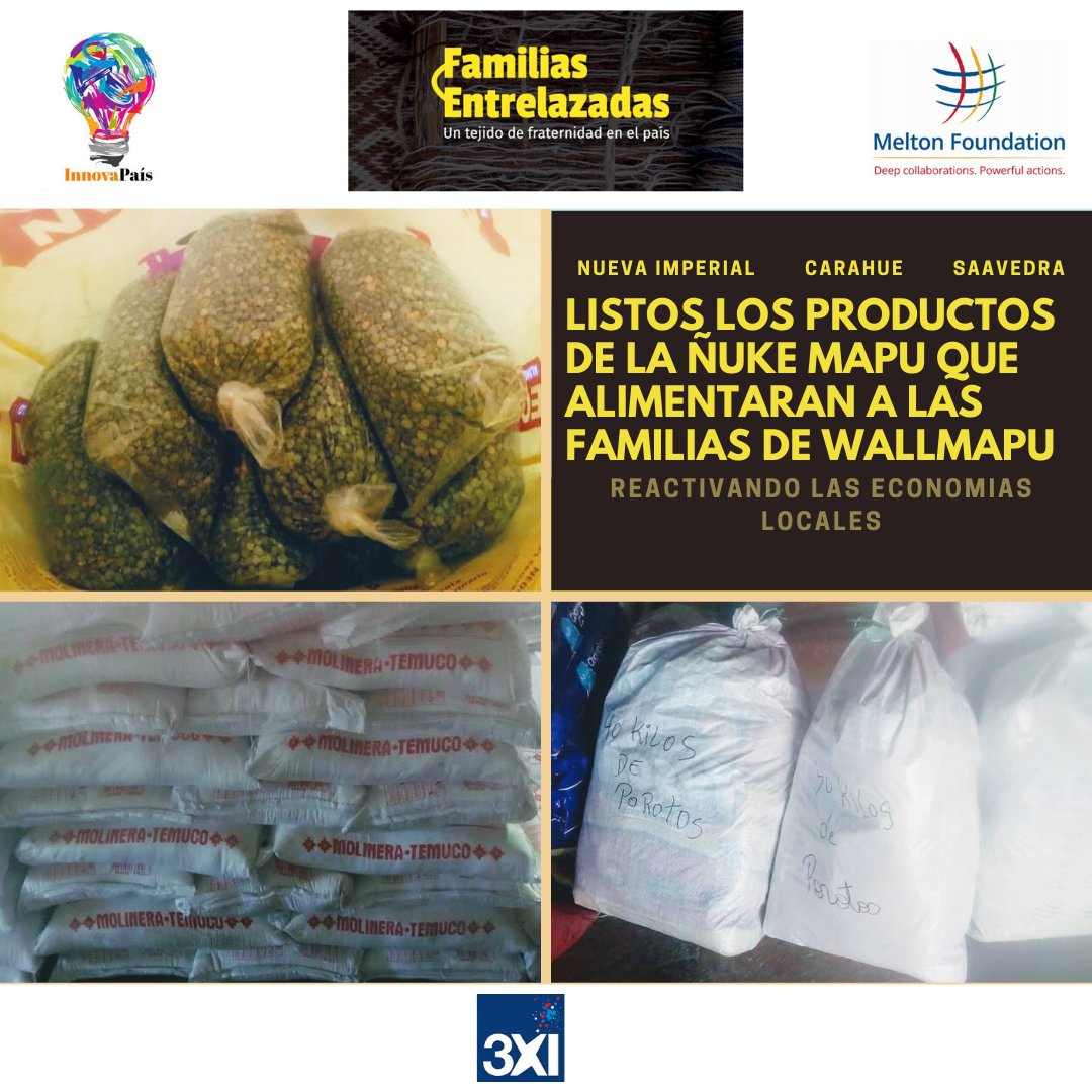 Con la CO-LABORación de Saavedra, Carahue y Nueva Imperial terminando las compras a los #ProductoresLocales para las primeras canastas que podremos entregar a las familias en Araucanía.
familiasentrelazadas.cl/index.php/fami…
Busca: Fundación InnovaPaís-Fundación Melton
Selecciona: $60.000.