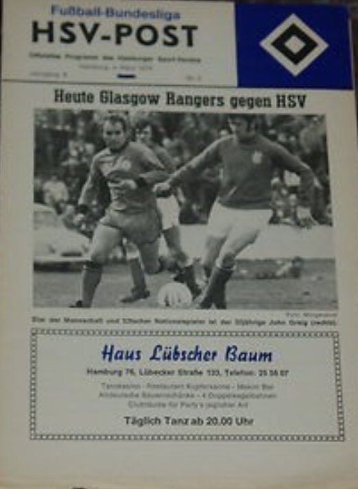 As HSV entertained Rangers in a friendly two years later, loyal Rangers supporters made a major impression on HSV fans with their songs, chanting and the music from the instruments they brought with them to the old Volkspark stadium.