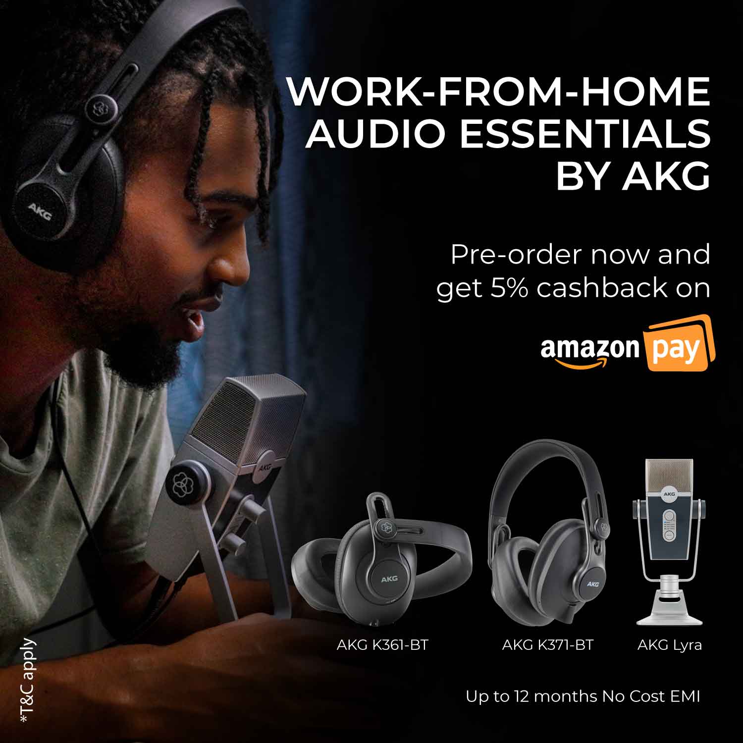 Harman Pro India on X Get the AKG Lyra microphone K361 BT 371 BT headphones experience legendary AKG sound for all your WFH needs. Book now and get 5 cashback on Amazon Pay