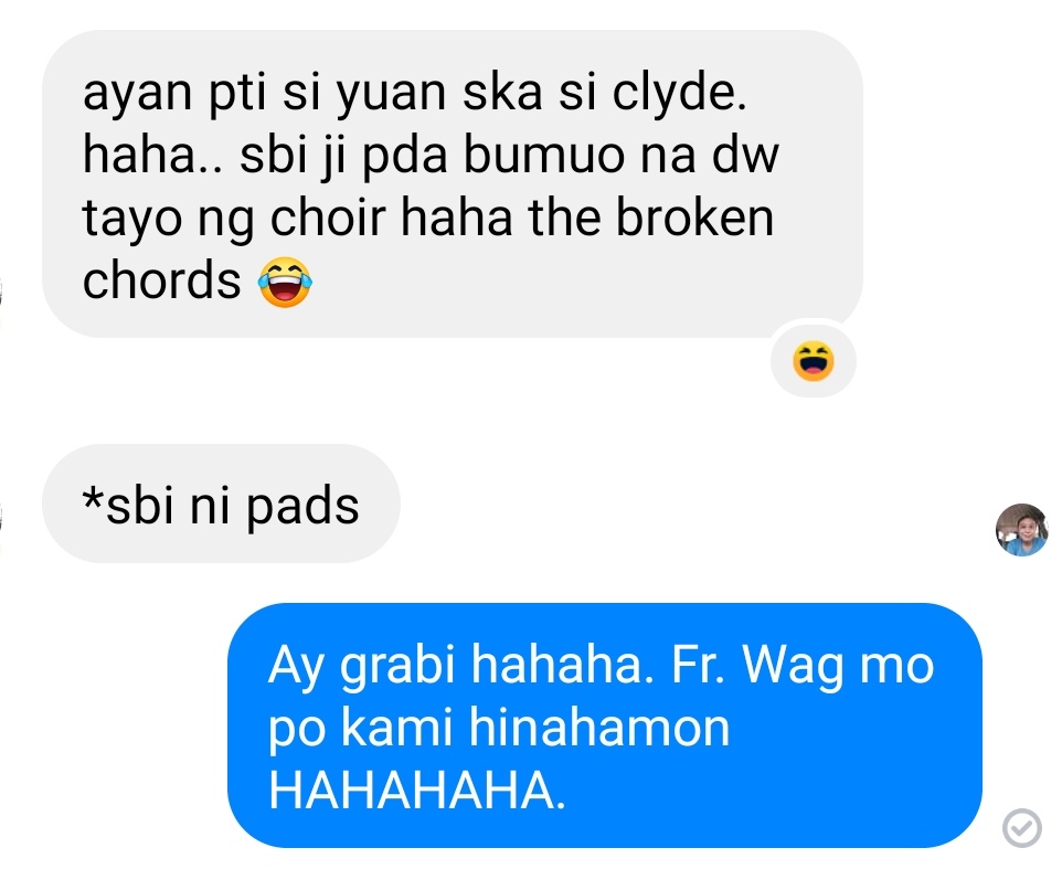 cheftababoy's tweet photo. Fr. Jerome, wag ninyo po kami hamunin pag nga kami nakabuo ng choir ay hahaha. Kayo susuko.
@kyahyboy @MagnayeClyde https://t.co/ZkMYfCenLy