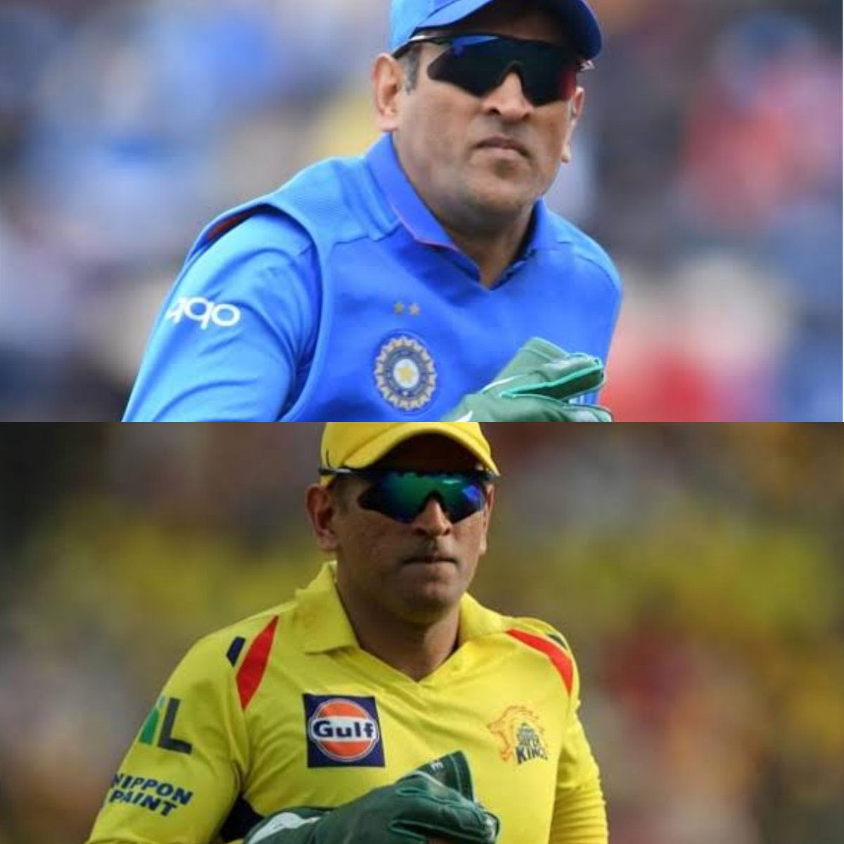 A few coincidence pics of  @msdhoni in blue & in yellowFollow this thread (Don't forget to share ur views)