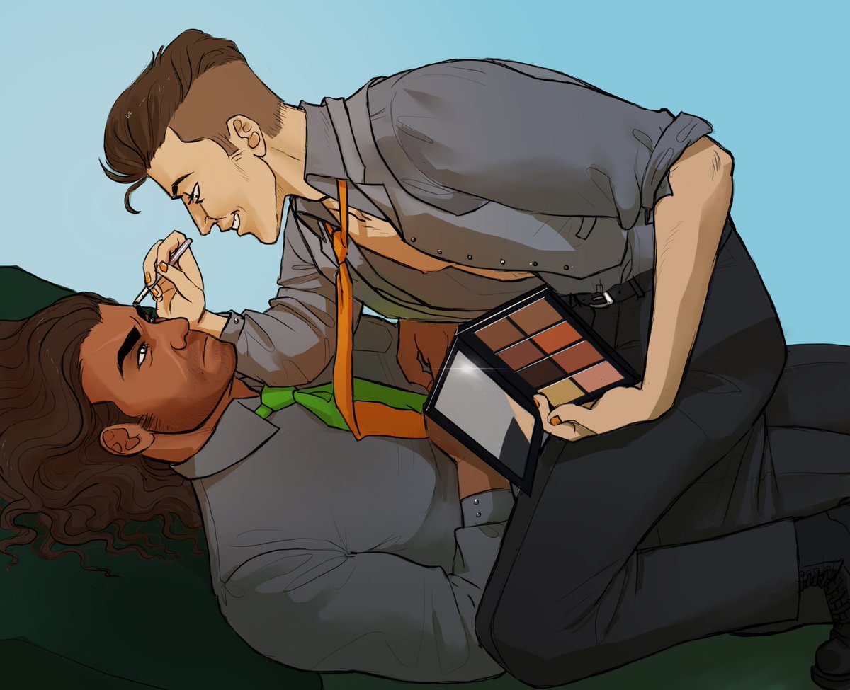 creatrixanimi's tweet photo. Here’s a charity commission for @felixmcscoutyy of Felix &amp; locus doing the makeup thing. Man I love these guys I now have the mercs on my mind. #rvb #redvsblue idk if rvb even has tags adfsfg https://t.co/l3hixRJlyd