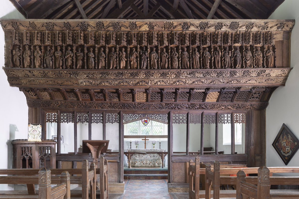 In churches all across this island are traces of rood-screens. Sometimes just the rood-beam remains, sometimes high in a wall a door that leads to nowhere...In Wales, we have eight rood-screens in our care, today’s  #thread celebrates their craftsmanship and survival.