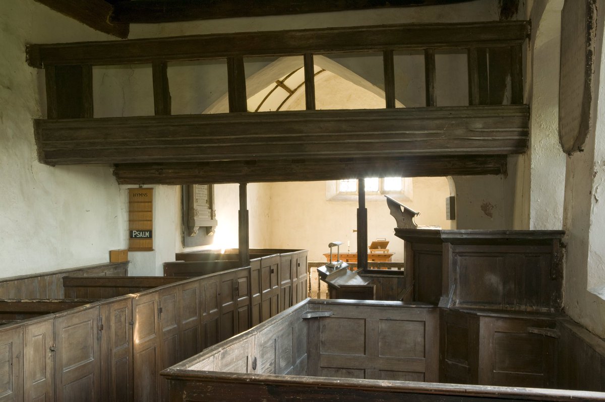 Not far away in the tiny church of Llangeview, Monmouthshire the skeleton of a rood-loft from the 1400s hangs over the rows of 18th-century box pews. They create a curious juxtaposition.9/10