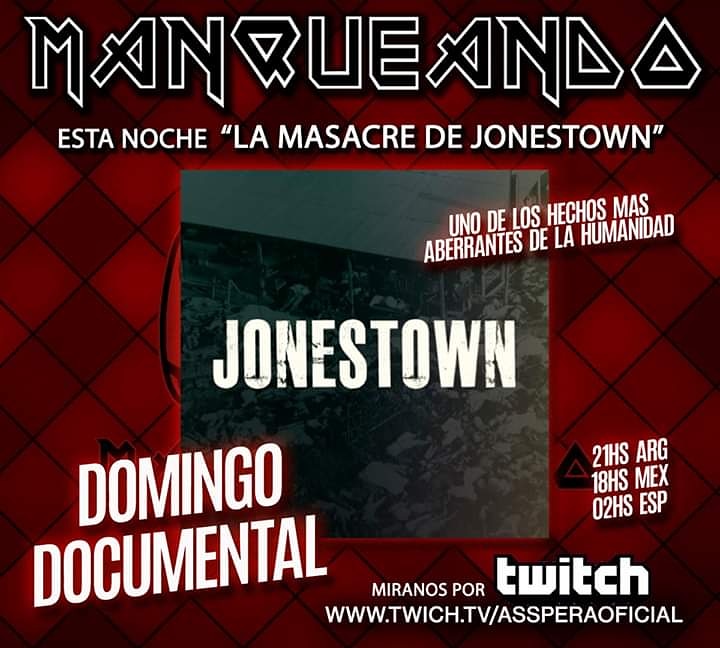 Pogueando's tweet photo. Hoy a partir de las 21hs en #DomingoDocumental vemos juntos en vivo "La Masacre de Jonestown", un hecho aberrante que paralizo al mundo entero. No te lo pierdas! Te esperamos!
https://t.co/gHuwsgN64k https://t.co/0LdNmNyNeD