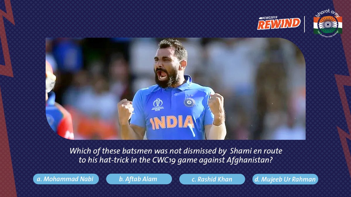 thebharatarmy's tweet photo. ๐ฎ๐ณ #CWC19Rewind : Which of these batsmen was not dismissed by @MdShami11 during his hat-trick at the #2019CWC ? Let us know in the replies โคต๏ธ
#cwc19 #INDvAFG #AFGvIND #shami #CricketWorldCup #socialdistancing #cricket #bharatarmy https://t.co/WwhjclRTDF