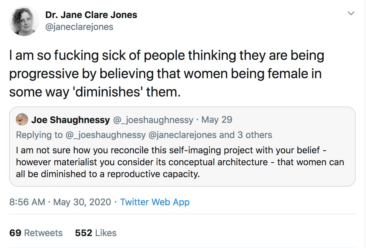 Scene 3:Woman gets annoyed and points out to followers that thinking being female diminishes the humanity of women is, um, misogyny.Man gets annoyed and seems to think the best way to dispel said inference is by describing woman with language associated with witches.