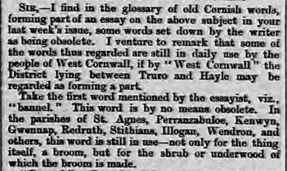 The Cornishman, 1879 - "some [Cornish words] are still in daily use by the people of West Cornwall"/12