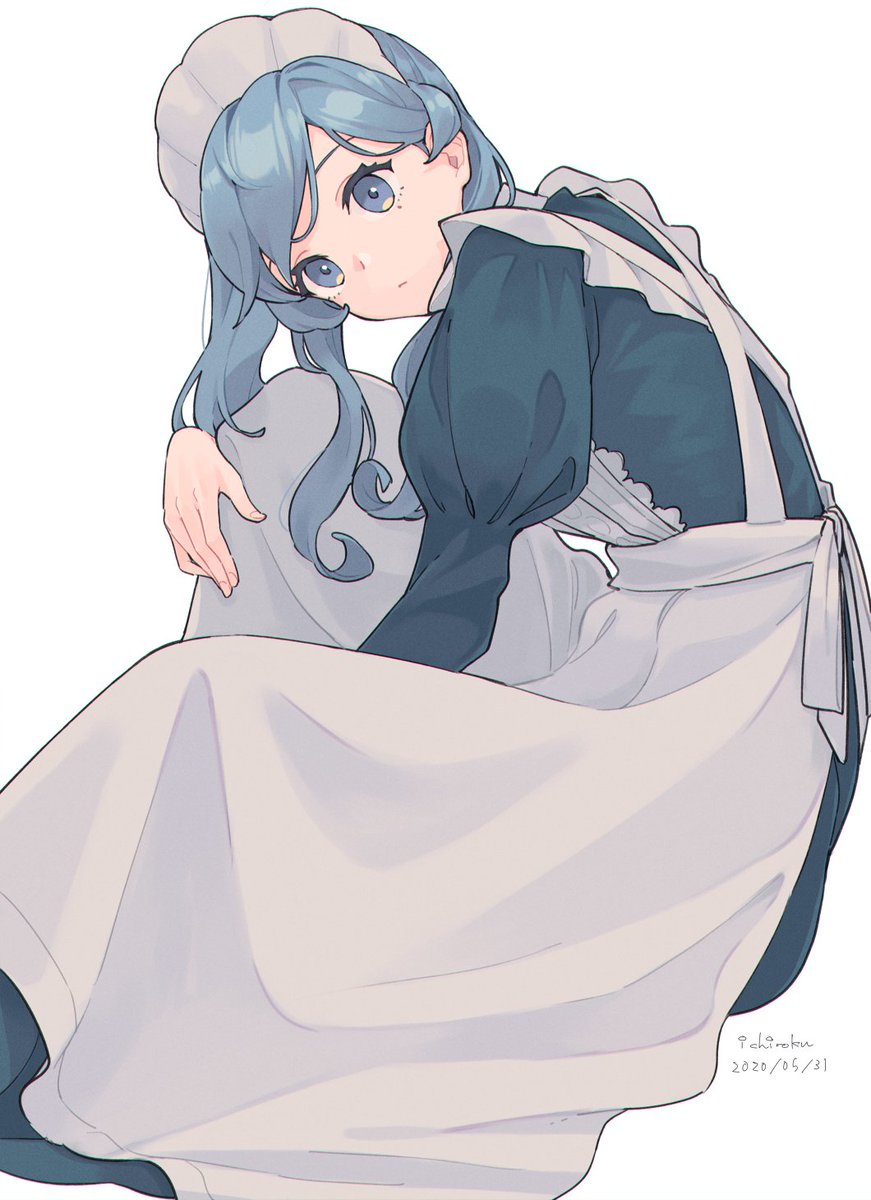 gotland (kancolle) 1girl solo maid blue hair apron long hair alternate costume  illustration images