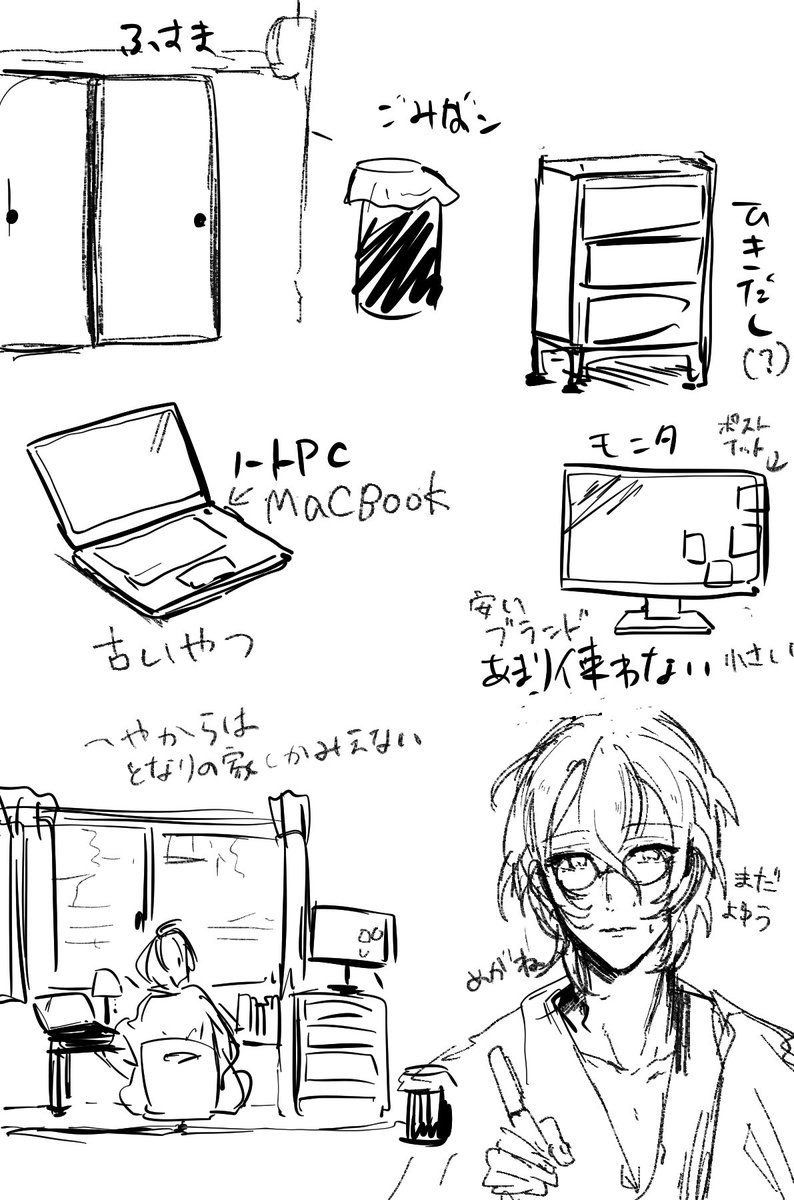 部屋の妄想落書き 