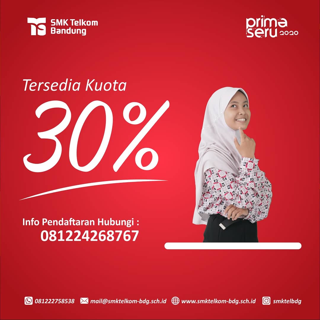 Pendaftaran di SMK Telkom Bandung sisa 30% lagi loo..
Yuk buruan daftar.. 
Jangan sampai terlewatkan !

#smktelkom #bandung #ppdb #primaseru #keciduk #belum #daftar #telkom