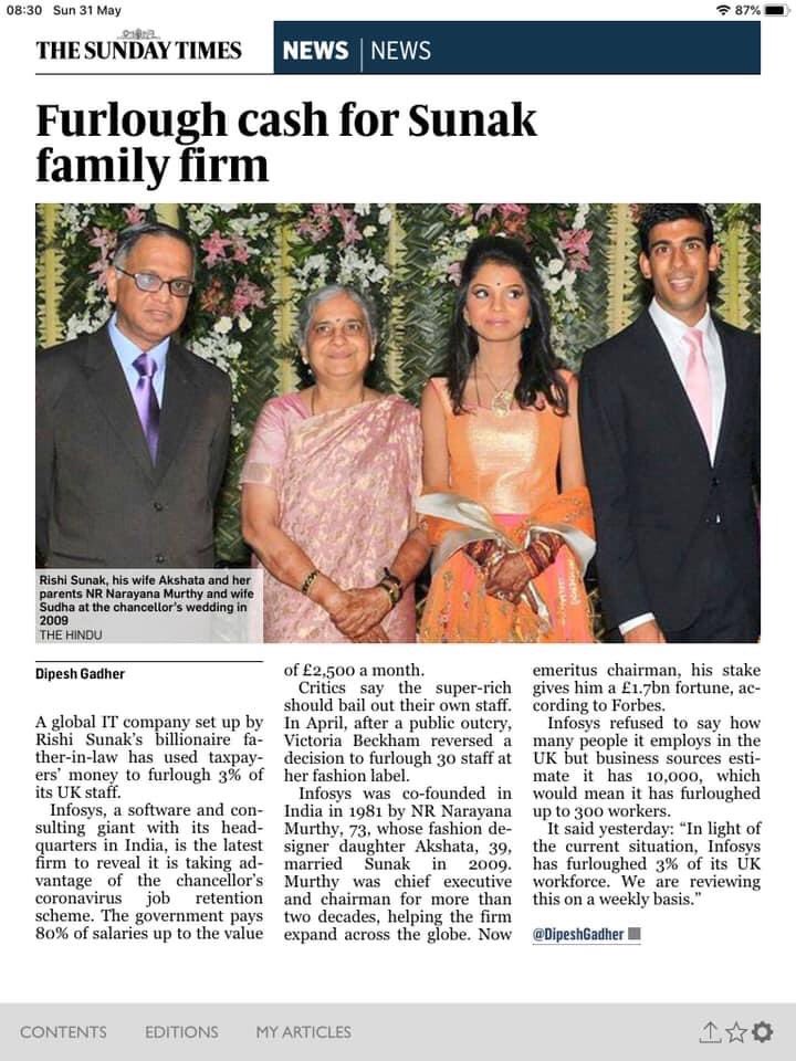 @ <a href="/RishiSunak/">Rishi Sunak</a> happy to see the family business has found some support from the government.. you would think 🤔 they had someone on the inside 🤷‍♂️ #ForgottenLtd #forgottenfreelancers #2MillionReasonsWhy #ExcludedUK