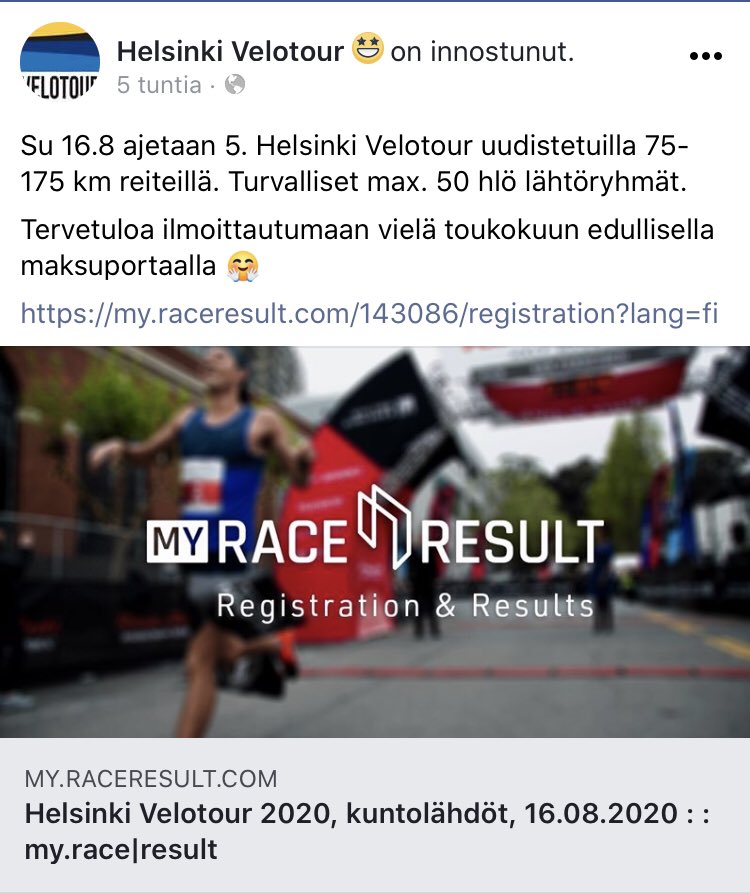 Tänään vielä ehtii edullisemmalla hintaportaalla.

my.raceresult.com/143086/registr…