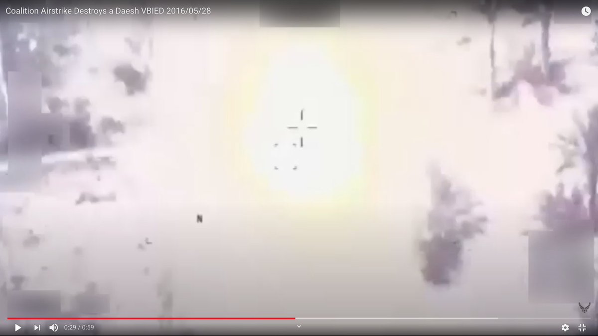 The truck stops dead, and then a tiny little missile fired by an aerial platform hits it from the right side of the screen.Looks to be about the size of a cat.