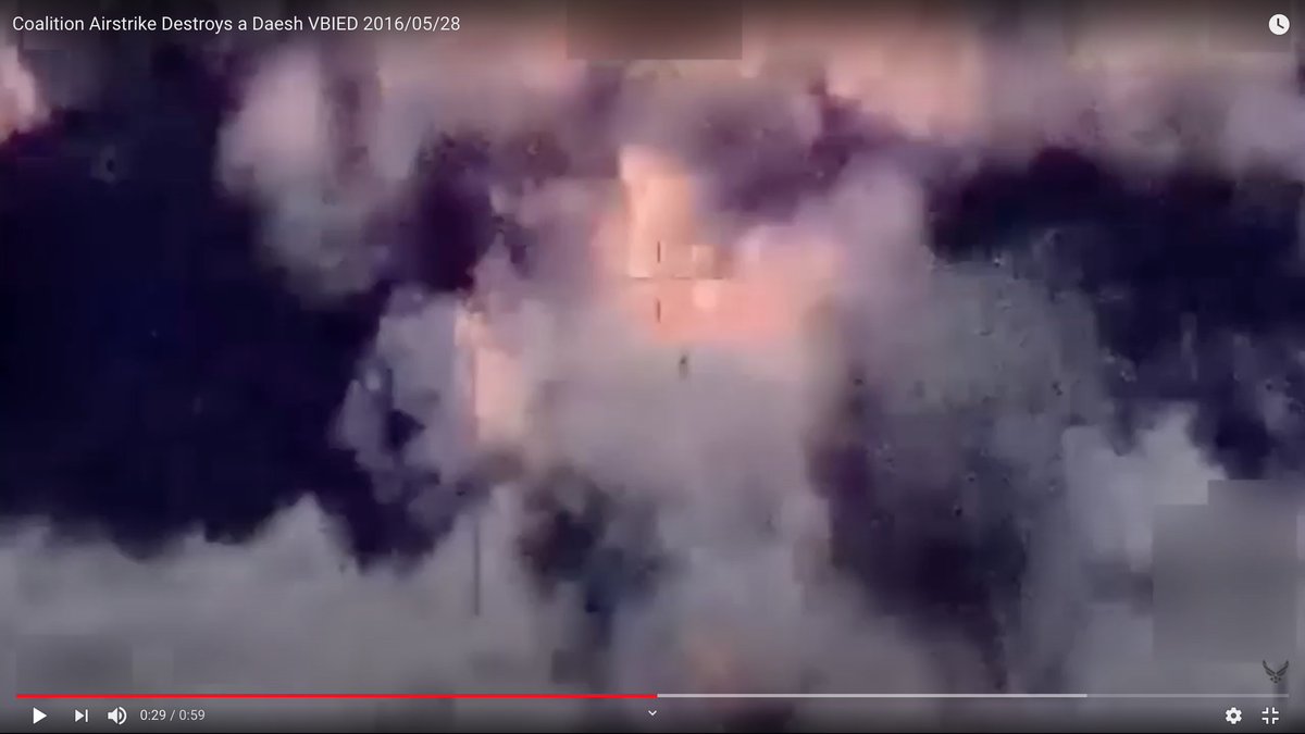 The truck stops dead, and then a tiny little missile fired by an aerial platform hits it from the right side of the screen.Looks to be about the size of a cat.