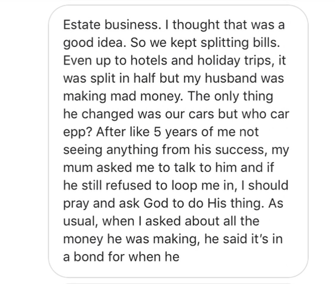 I don’t know if you remember this story from April 2018. Poster, if you’re reading this sis, please send me an update on the situation.  #DearDANG