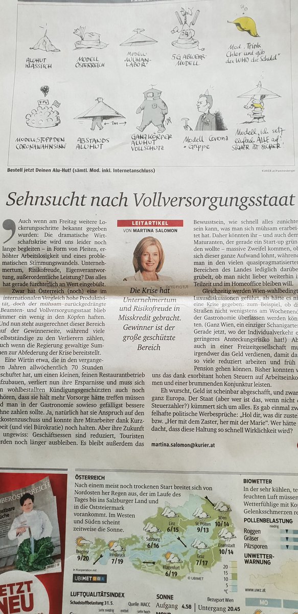 GerdMillmann's tweet photo. Vielleicht sollte Frau Salomon die Bundesregierung kritisieren, nicht den öffentlichen Bereich. @sebastiankurz nämlich lässt besagte Wirtin hängen. #Kurier #Coronakrise #Sozifresser #Autofreak https://t.co/DQ0xnr8d8l