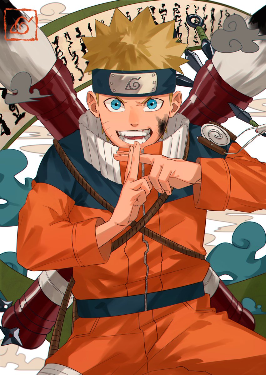 uzumaki naruto 1boy male focus blonde hair blue eyes scroll solo forehead protector  illustration images