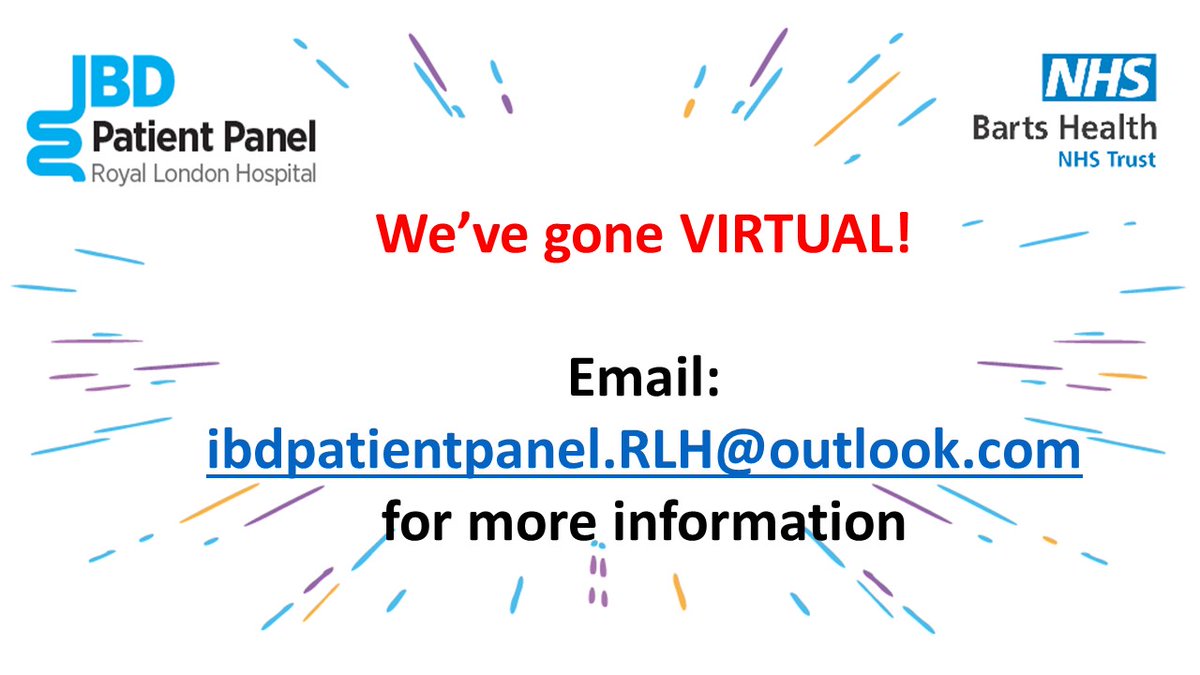 Calling ALL #IBD Patients, carers and staff at the @RoyalLondonHosp Join us for our first Virtual #PatientPanel Meeting at 8pm June 11th. Email ibdpatientpanel.rlh@outlook.com for details. #crohnsdisease #ulcerativecolitis @CrohnsColitisUK @CICRAcharity #patientengagement