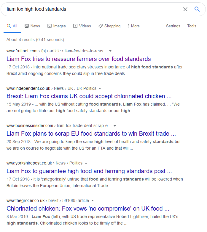 It would have been good to have started this debate on food standards before we started trade talks, rather than previously pretending it away or just being ambiguous (see for example this simple google search and work out the government's position from the headlines...)