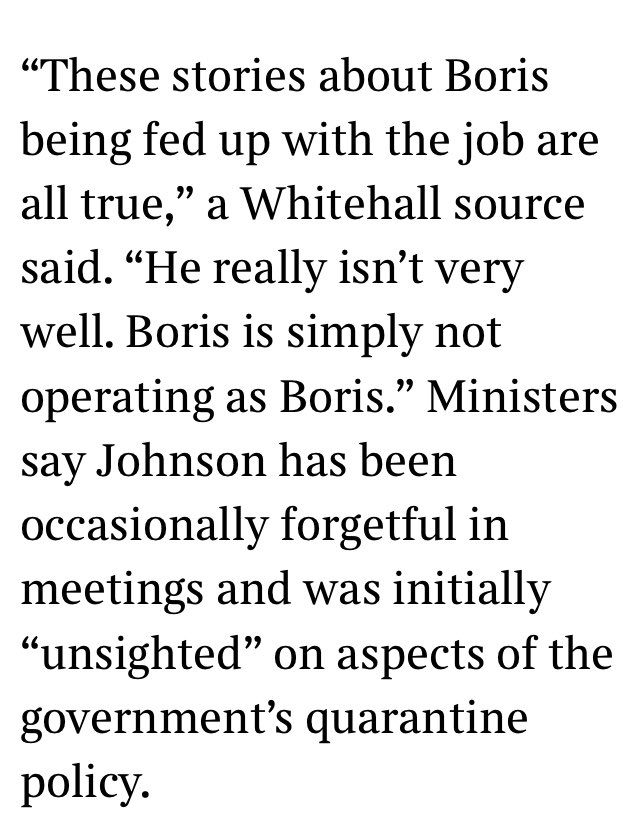 First the  @BorisJohnson still being weak from  #Coronavirus - which rallied with  @JGForsyth saying BJ had “Zoom fatigue”...he’s even “forgetful in meetings” /2