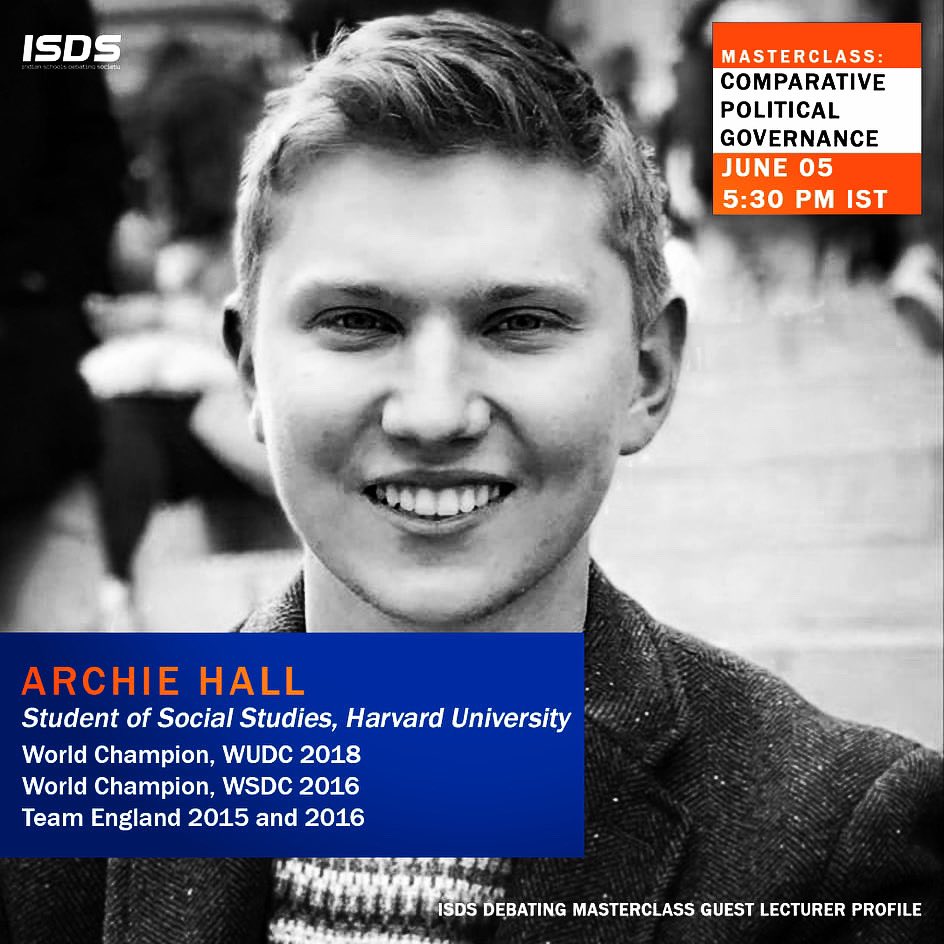 TeamIndiaWSDC's tweet photo. Introducing your trainer for our Masterclass on Friday 5th June on Comparative Political Governance, @ArchieHall. Incredibly, Archie has won both WSDC and WUDC! 

Book here: https://t.co/xdB0f5pid9

#ISDSMasterclass
#PoliWantsACracker
#GetsMyVote
#AintNoPartyLikeAPoliticalParty https://t.co/zYHwdO2DBX