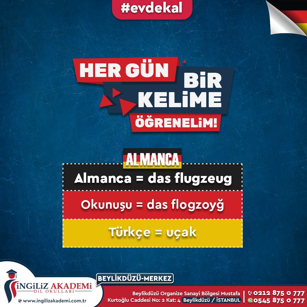 -Hergün Bir Kelime Öğrenelim (Almanca)-
#evdekal #yabancıdilöğren #hayatavesığar #hergünbirkelimeöğrenelim #almancakelime #beylikdüzüdilkursu #beylikdüzüalmancakursu #ingilizakademi