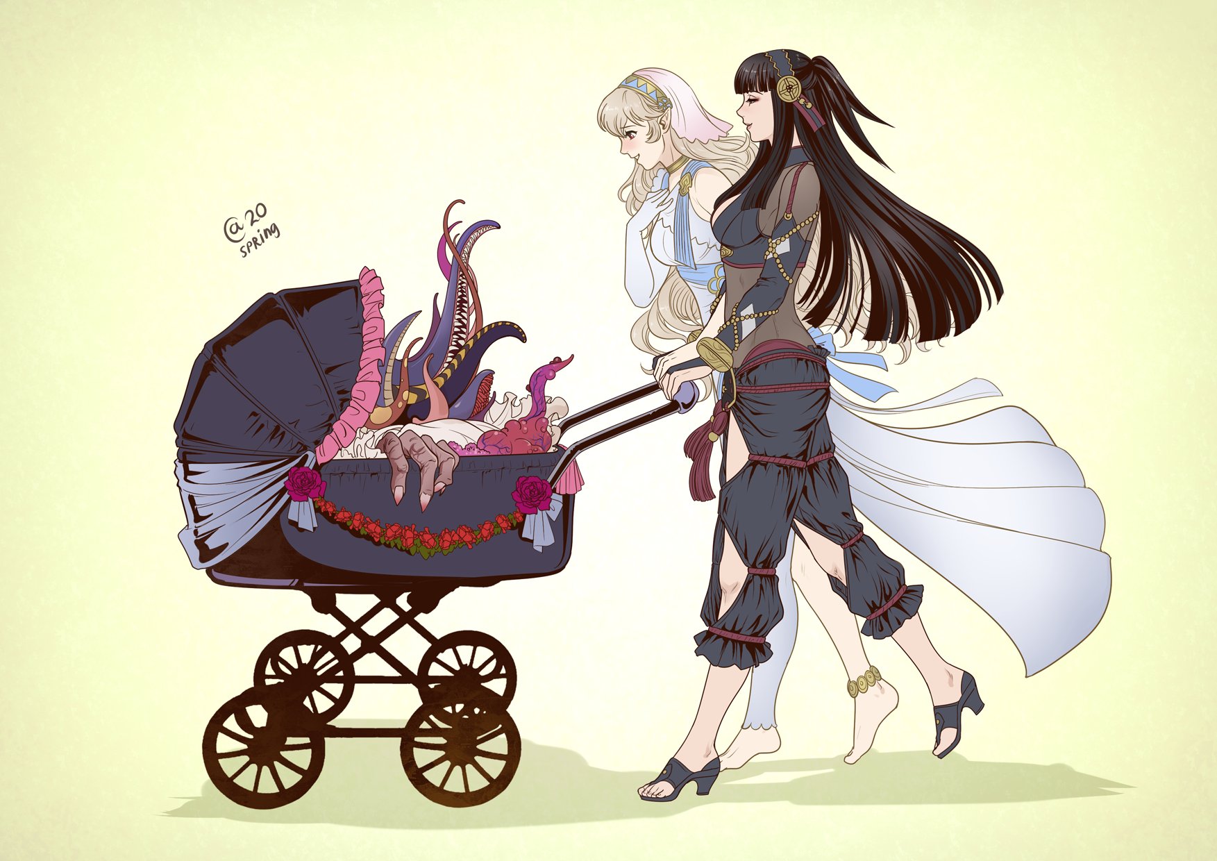 Autumn Sacura on X: FE Fates fanart. Rhajat x Corrin and their kids  (inspired by scene where Rhajat called monsters she summoned as her  children) t.copGf7dPhtEG  X