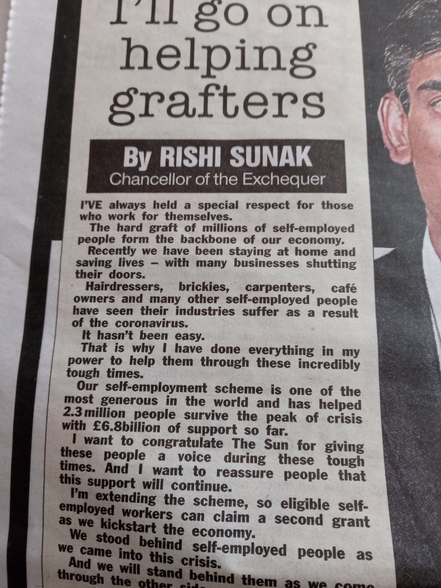 We at #ForgottenLtd are glad to have your ‘special respect’ <a href="/RishiSunak/">Rishi Sunak</a> but you have shut us, 2 million small businesses, out of ALL Gov support packages. We are grafters. 10 wks no income, many going bust. We need more than respect to save jobs! <a href="/teamIPSE/">IPSE</a> <a href="/TonyRobinsonOBE/">Tony Robinson OBE</a>