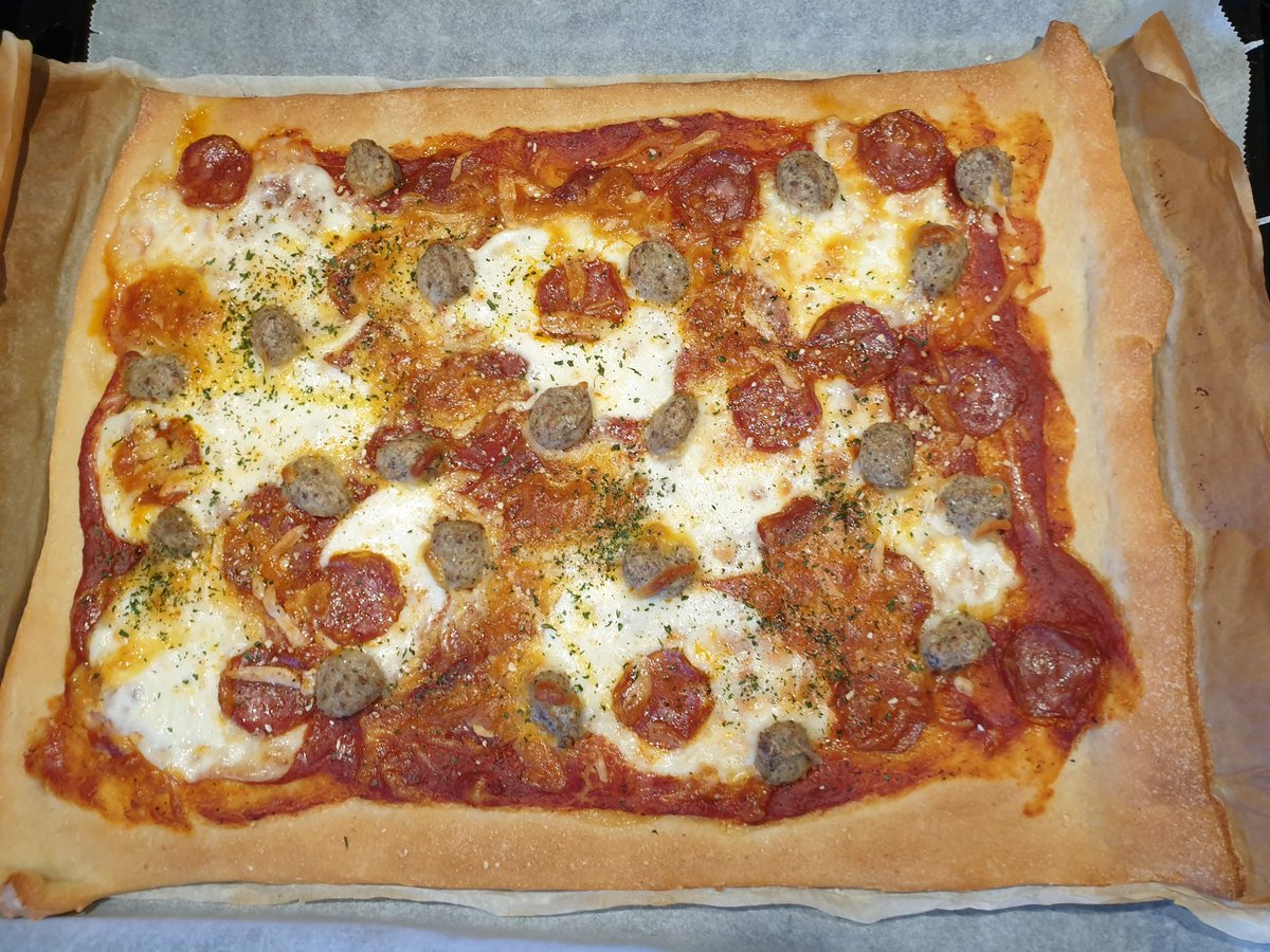 Made pizza. Half from scratch? Assembled the ready to go dough and added everything. 😇