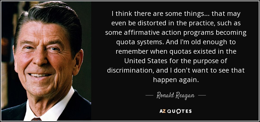 Sepanjang 1980-an politik US didominasi oleh Republicans iaitu Ronald Reagan (1981-1989) dan George H.W. Bush (1989-1993) yang anti affirmative action.