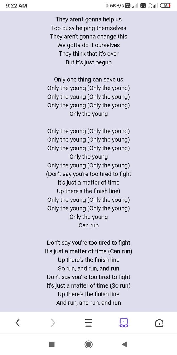 टेलरने "Only The Young" नावाचं पूर्णपणे राजकीय गाणं रिलीज केलं ज्यात ती सत्ताधीशांचे हात रक्ताने माखलेत आणि आता फक्त तरुणच देशाला वाचवू शकतात अशा प्रकारे तरुणांना बदलासाठी पुढे येण्याचं आव्हान केलं. आपल्याकडे "4 बॉटल वोडका काम मेरा रोजका" गाणं बनतं आणि ते आपण डोक्यावर घेतो 14/16