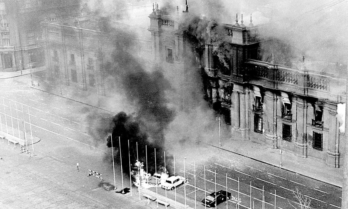 The bombing of La Moneda – the armed forces attacking its own centre of government – made the 1973 coup uniquely violent, even on a continent with more than its fair share of military takeovers.   #StopFascism  #Allende  #Chile  #LaMoneda  #resist