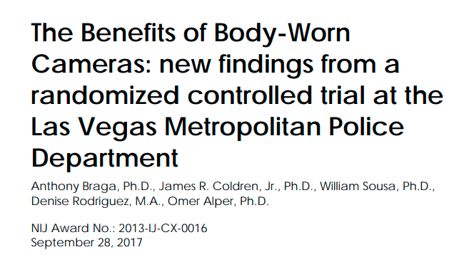 There has since been another BWC RCT in Las Vegas -- it appears to find beneficial effects, though I have not read this one closely (yet). https://www.ncjrs.gov/pdffiles1/nij/grants/251416.pdf