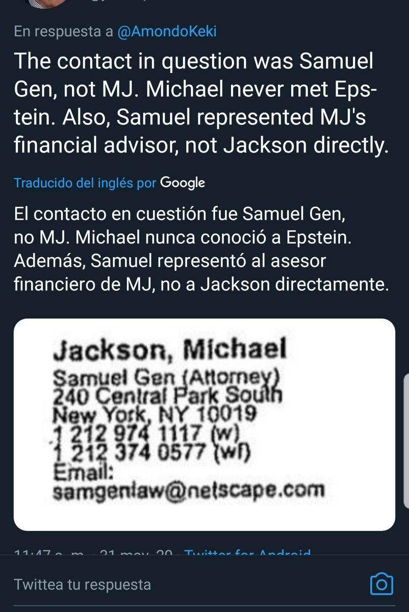 Aclaro está Michael Jackson porque al parecer tenía contacto a través de un abogado. El número pertenecía a Samuel Gen, que fue abogado de James Meiskin, que fue consejero financiero de MJ.