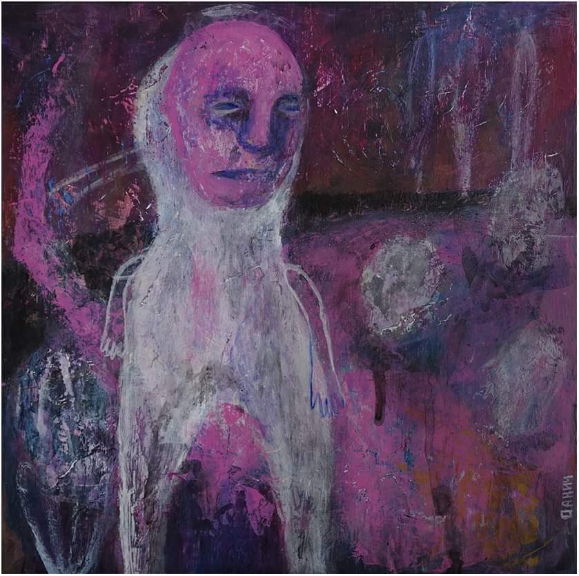 Textures, textures ❤ 12 x 12', acrylic on wood #art #painting #artgallery #mask #texture #purple #artist #womenart