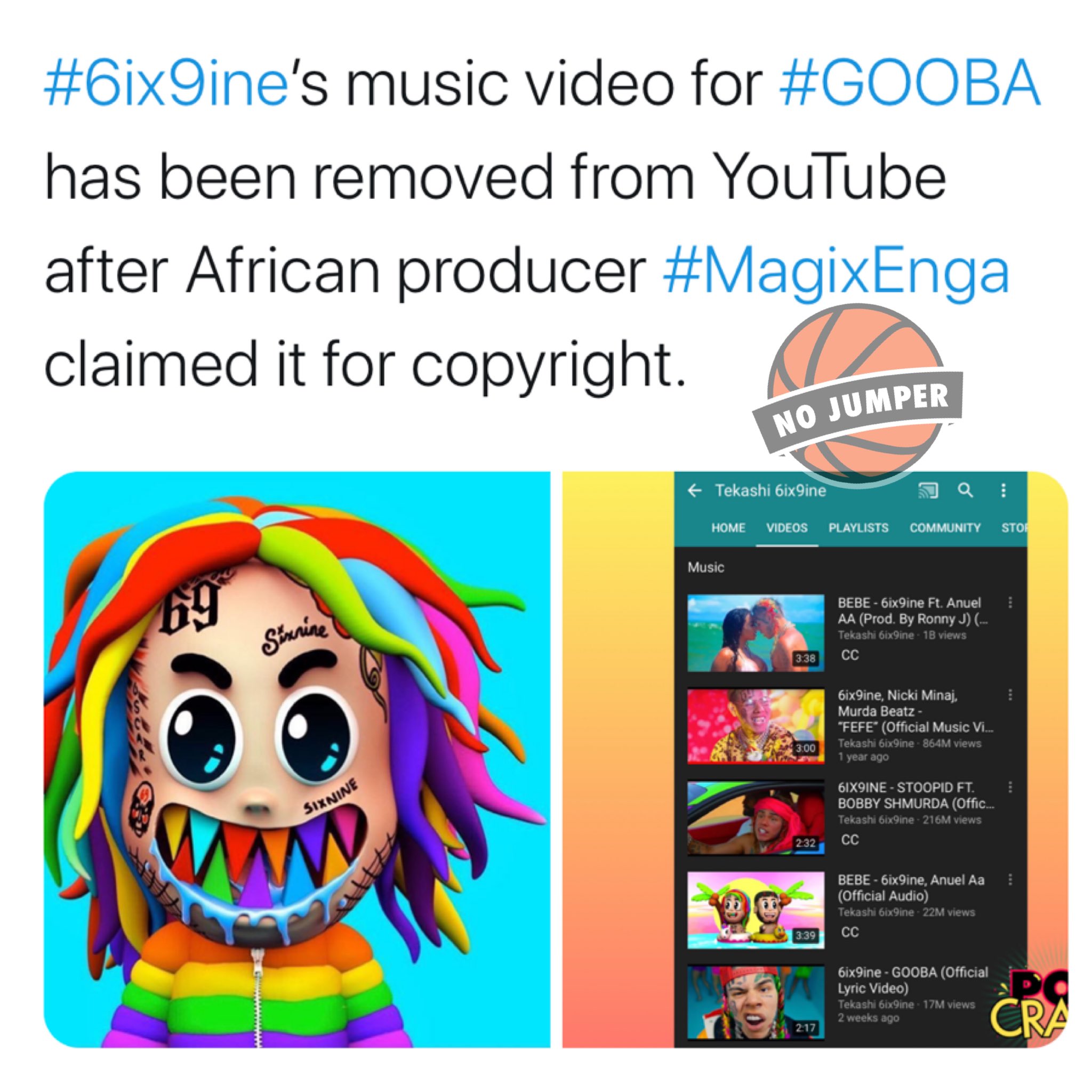 No Jumper On Twitter 6ix9ine S Gooba Has Been Removed From