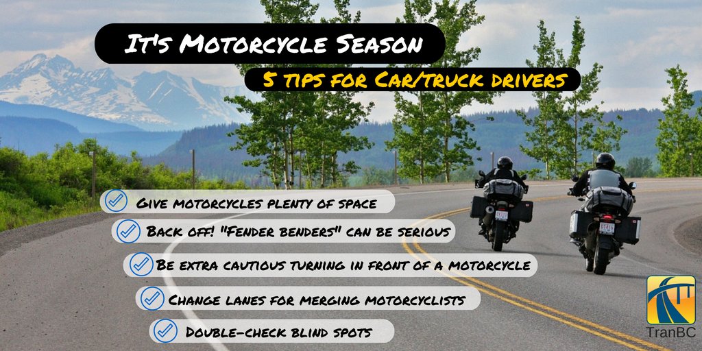 TranBC's tweet photo. #MotorcycleSafetyMonth is drawing to a close, but the spirit of safety continues. 

Tips for riders and drivers... https://t.co/TR70kyMNpp