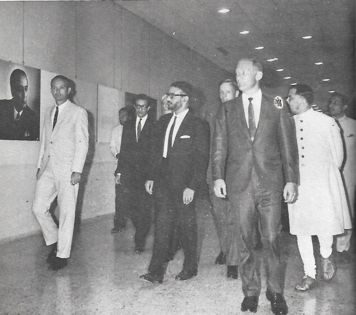 (4/n) "The Apollo-11  #Astronauts (Neil Armstrong, Edwin Aldrin, Michael Collins) who visited the Institute (TIFR) on October 26, 1969 are seen in the foyer of the Homi Bhabha Auditorium." [Webinar celebrating 75 years of TIFR: June 1, 3-4 PM, Register:  https://bit.ly/2XzqtZ8 ]