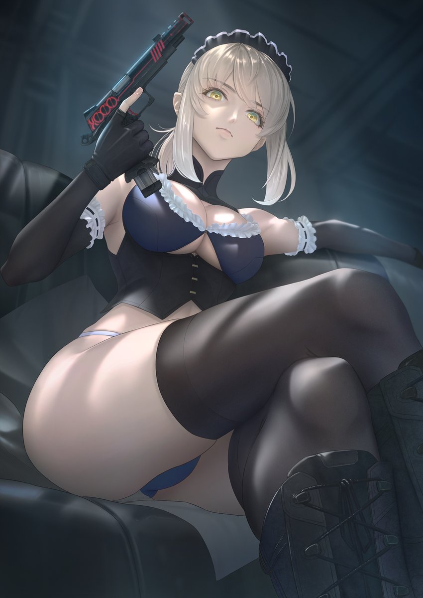 Fgo ハンドガンを構えて見下ろすメイド服黒王様がかっこいい Fgo ハンドガンを構えて見下ろすメイド服黒王様がかっこいい