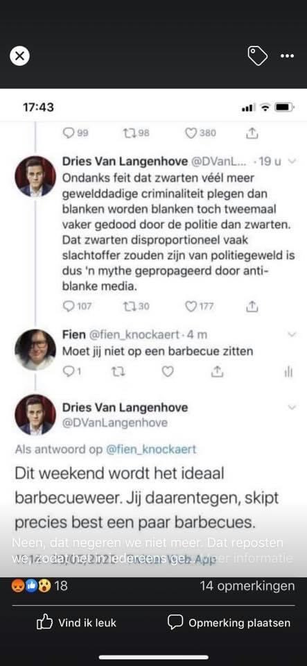 ChristofChapsis's tweet photo. @fien_knockaert Ik stopte al met lezen na: “Ondanks feit dat zwarten véél meer gewelddadige criminaliteit plegen dan blanken” 
Zuiver racisme. Jij las moedig door. Waarom blijven we deze man een podium bieden ? Dat privilege verdient hij niet. #DriesVanLangenhove https://t.co/nfivLrl3RN