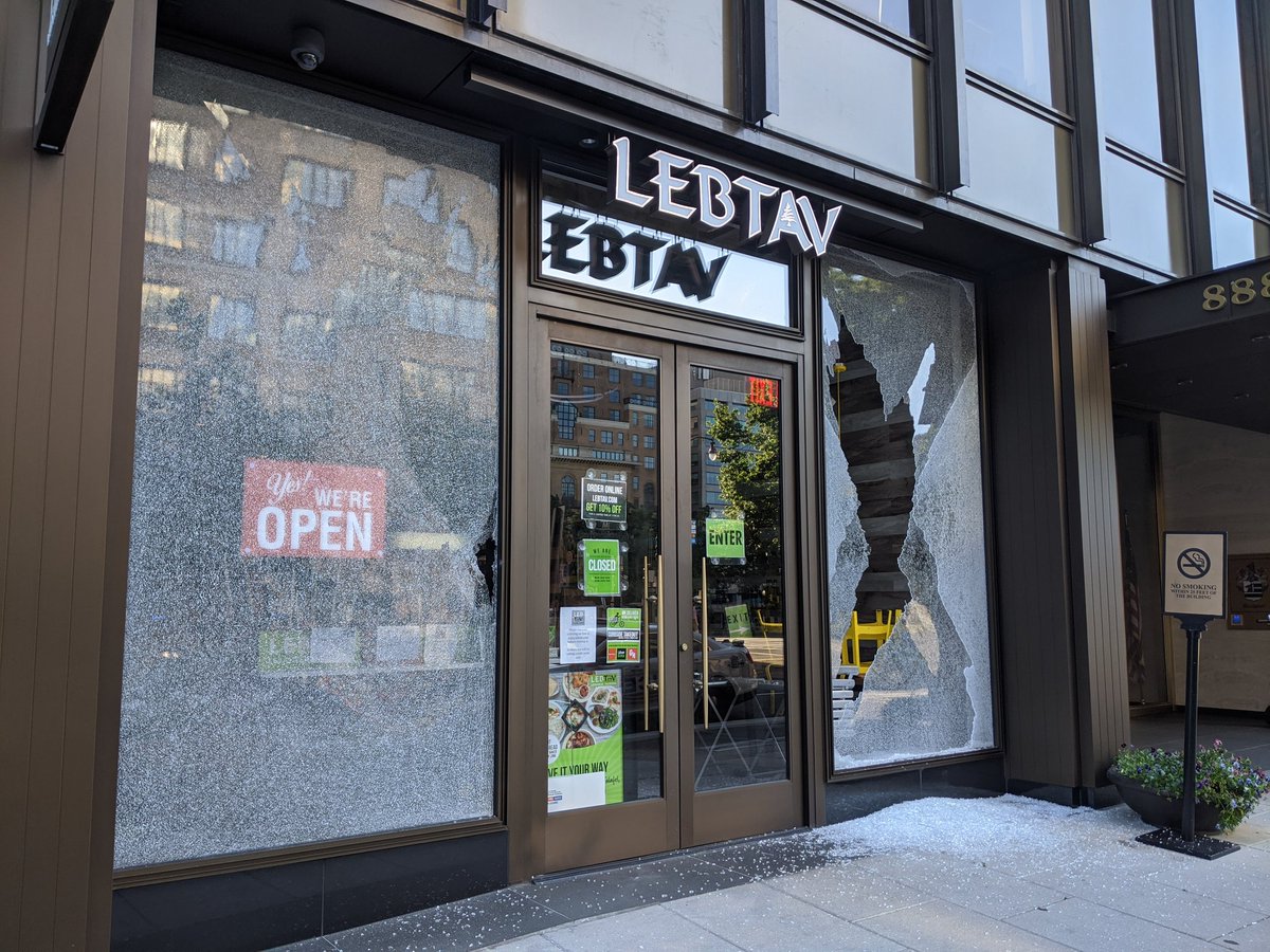Smashed windows at Lebanese Taverna