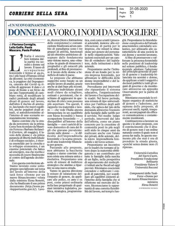 I nodi da sciogliere... Proposte operative per #donneelavoro nel nostro contributo oggi su @corriere @Paola_Profeta @lellagolfo @florianacernig1 @ValoreD @FondBellisario @elenabonetti @bastefanelli