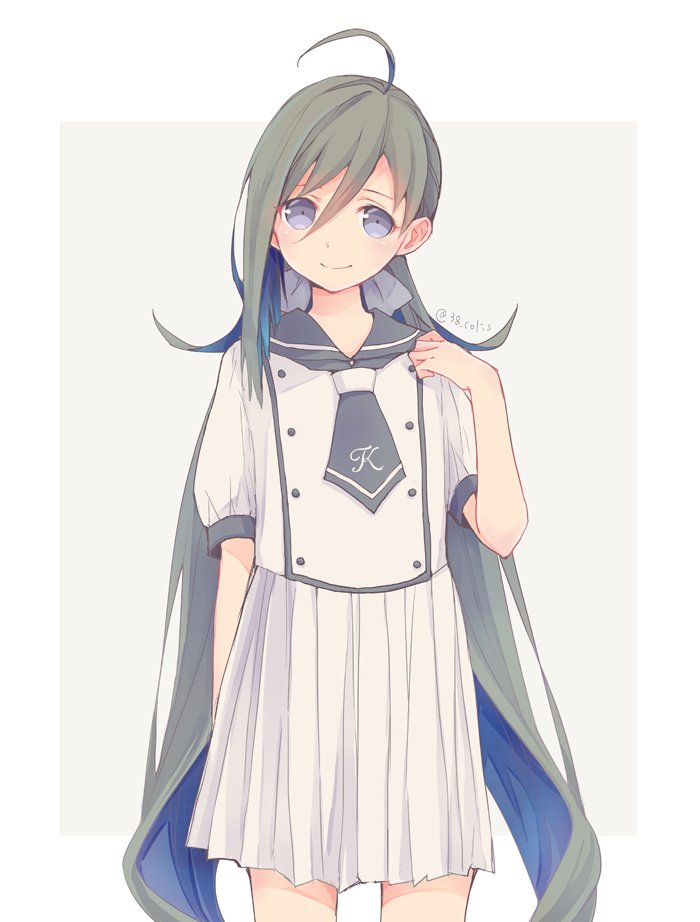 kiyoshimo (kancolle) 1girl solo long hair ahoge grey hair twintails low twintails  illustration images