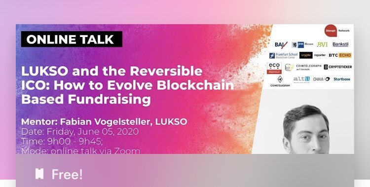 LUKSO_io's tweet photo. There are a few events upcoming events 🗓
Let’s start with #DisruptNetwork next Friday on June 5th:

@feindura talking about

“LUKSO and the Reversible ICO, how to evolve Blockchain based fundraising.”

https://t.co/9NxJObAfrb https://t.co/Clo8NSScbJ