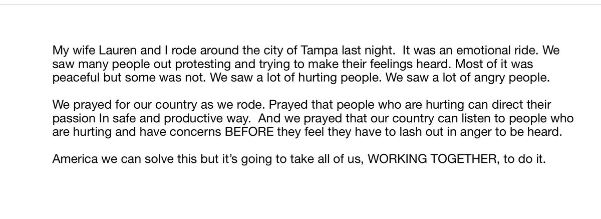 TonyDungy's tweet image. Last night was a very tough night in America. We need something to bring us together. We need empathy. We need to listen. And we need to care about each other. Even those we might disagree with. “Do not be overcome by evil, but overcome evil with good.”
Romans 12:21 NIV