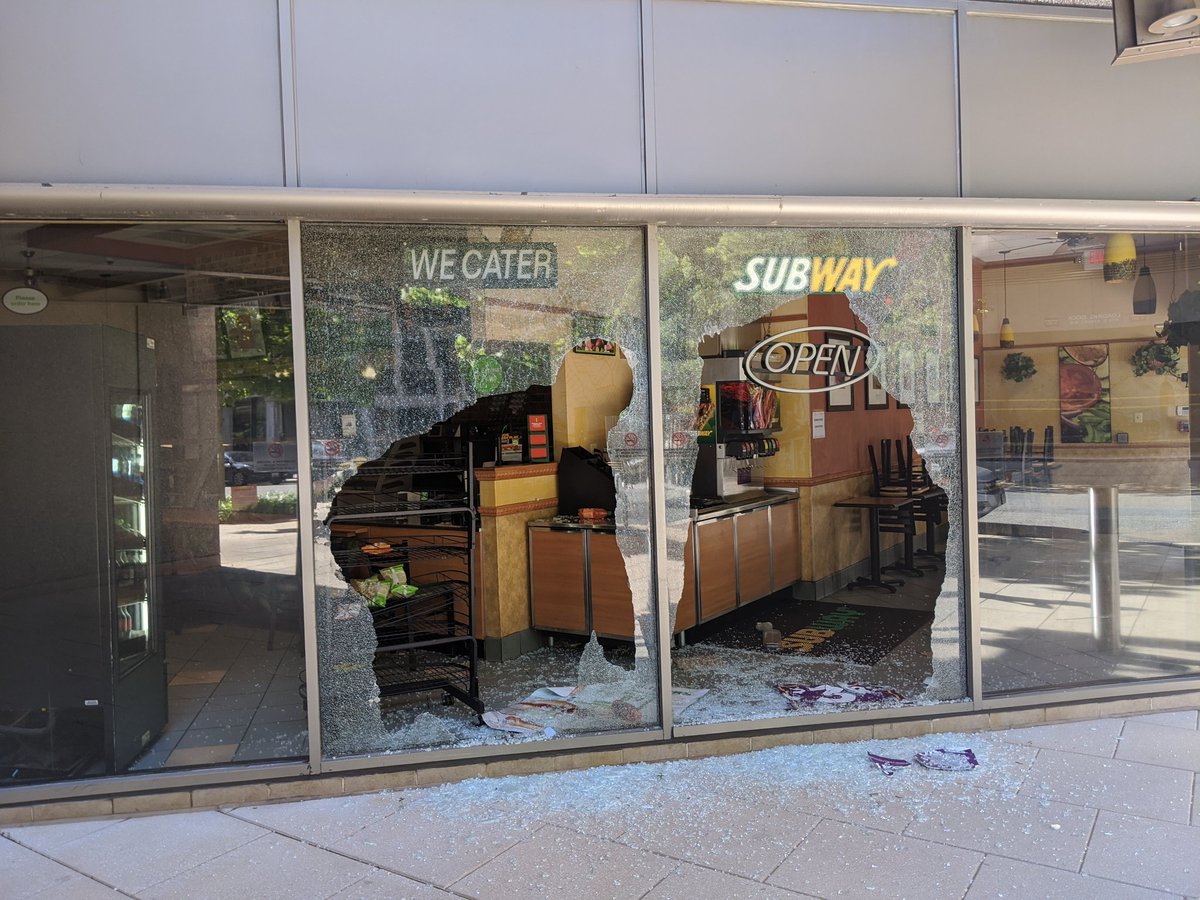 Windows smashed at Subway.