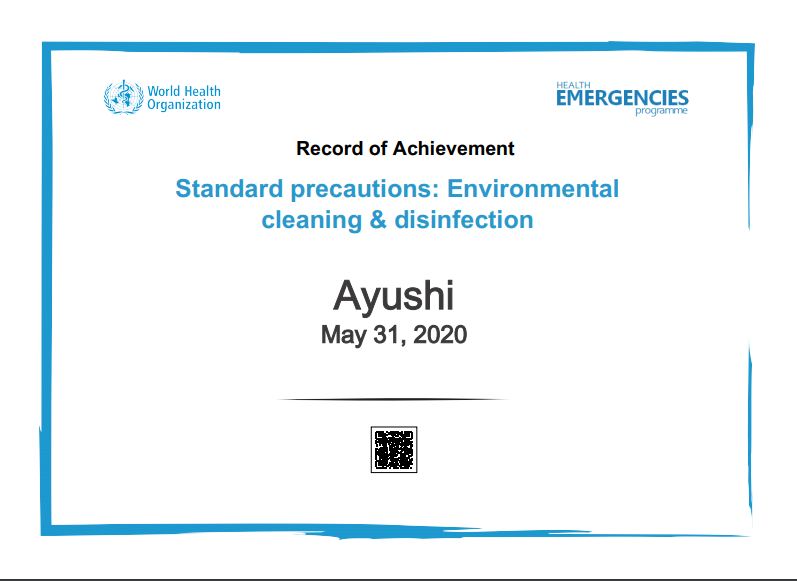 110_ayushi's tweet photo. #WHO 
Authenticated persona from WHO in field of "Environmental cleaning &amp; disinfection"_Ayushi .🌐 https://t.co/GyHAZ2aZZV